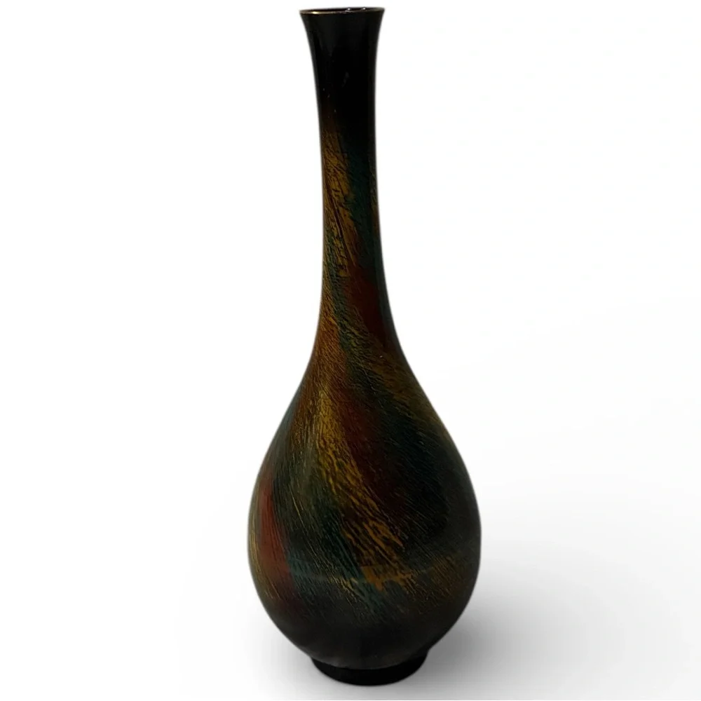 Toyo 7” Multicolor Ceramic Vase Metal Multicolor  Bud Vase